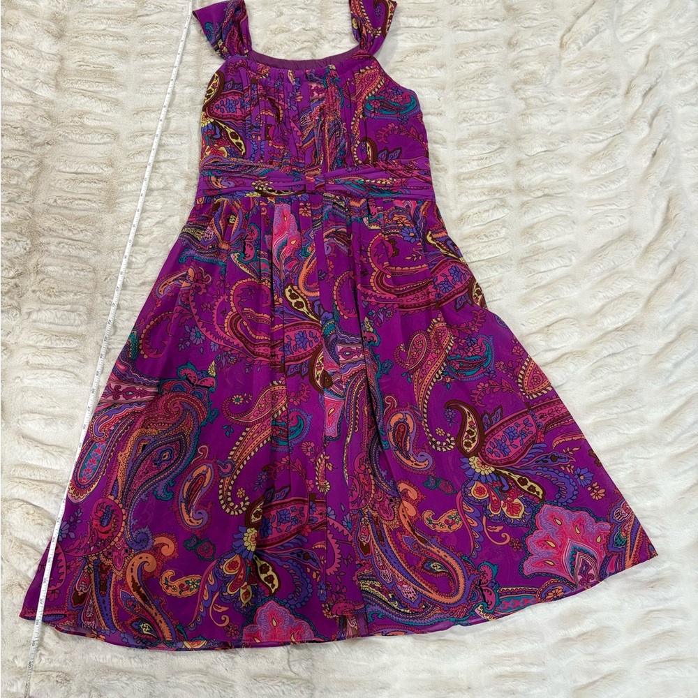 Jones New York Paisley Magenta Colorful Dress Chiffon Pleated
